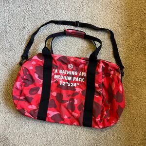 Authentic Bape 90’s Medium Pack Duffle Gym Bag Red Camo